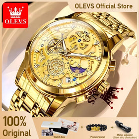 OLEVS Gold Skeleton Style Quartz Watch for Men β 24H Day/Night Luxury Timepiece π°οΈ Elegant open-worked skeleton design, 24-hour day/night display, and waterproof functionality. A bold statement for modern men seeking luxury and precision.